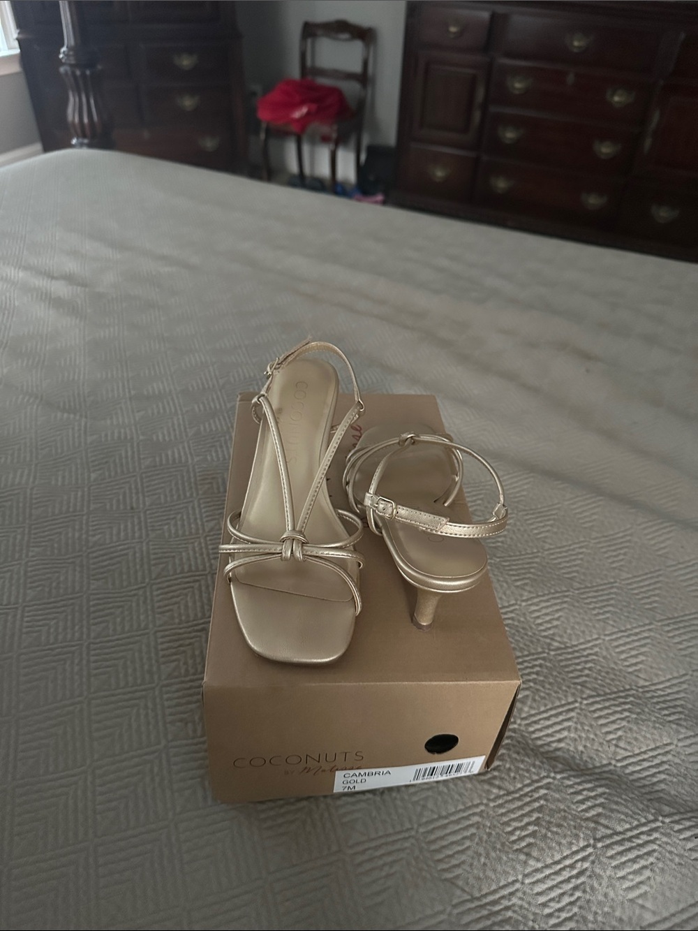 Coconuts by Matisse Cambria Gold Strappy Knot Slingback Heels, SZ 7M